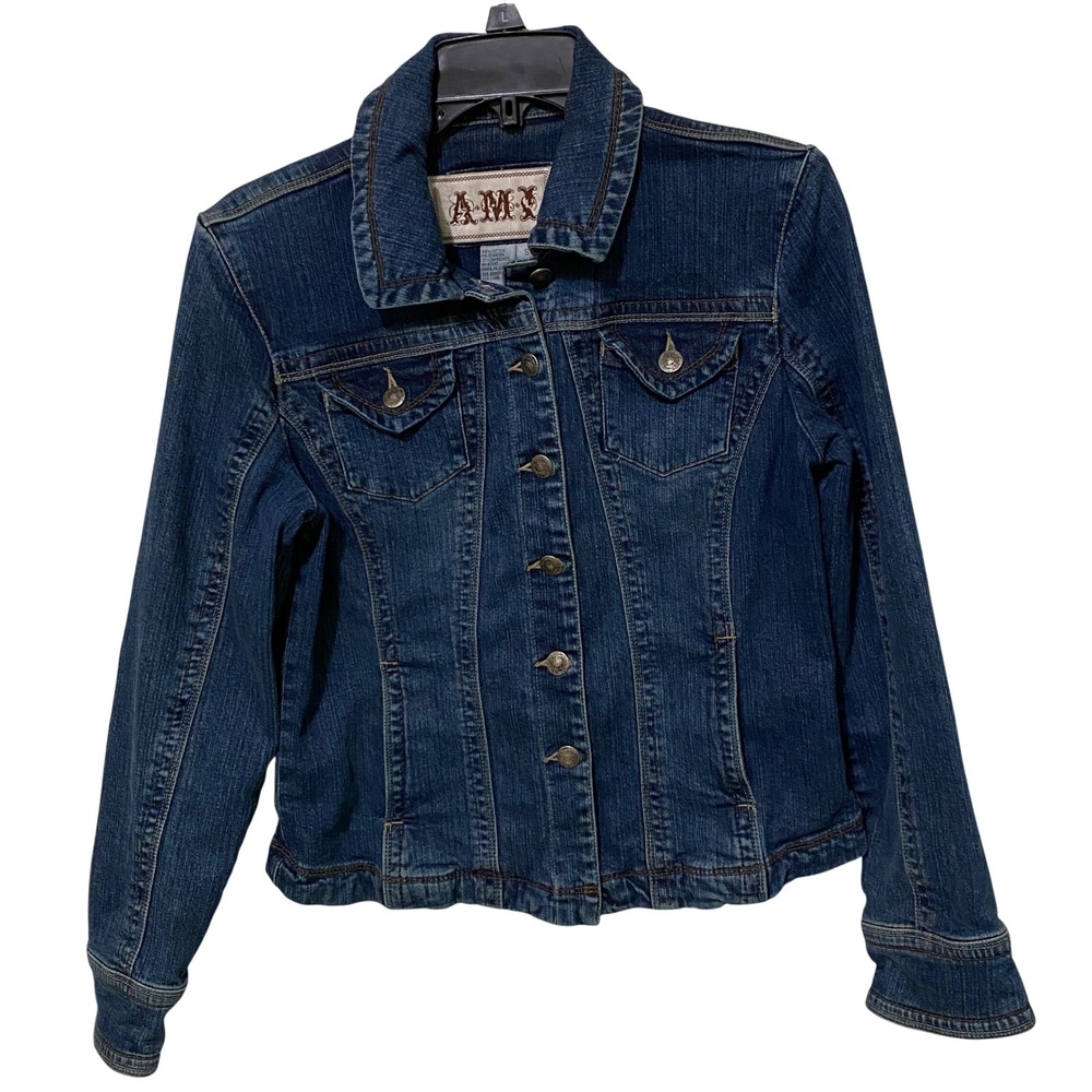 Y2K Womens Jean Jacket S Dark Wash Denim Western Prep Trucker Coastal Cowgirl